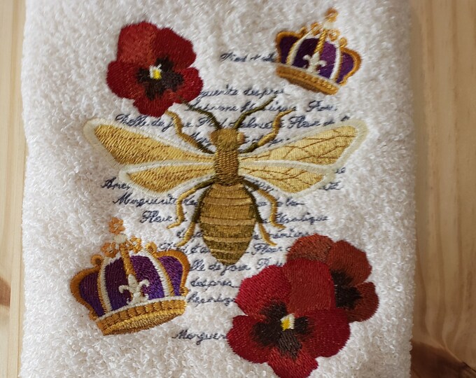 French bee crown hand towel set custom embroidered personalized