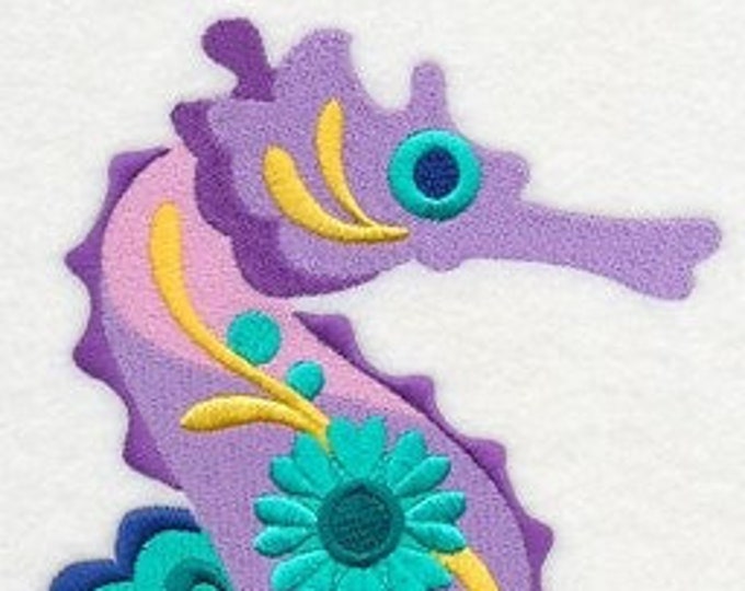 Seahorse animal flower power bath hand towel set custom embroidered personalized
