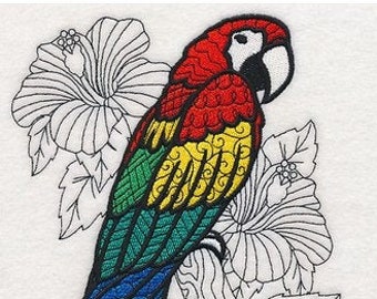 Macaw bird hibiscus custom embroidered hand towel set personalized