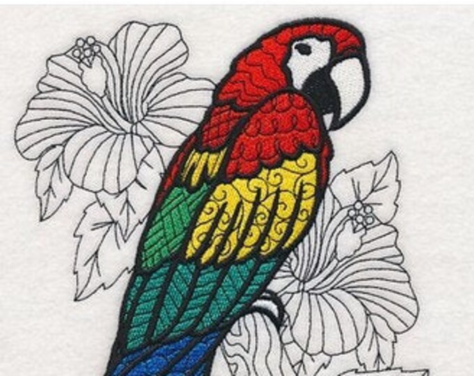 Macaw bird hibiscus custom embroidered hand towel set personalized
