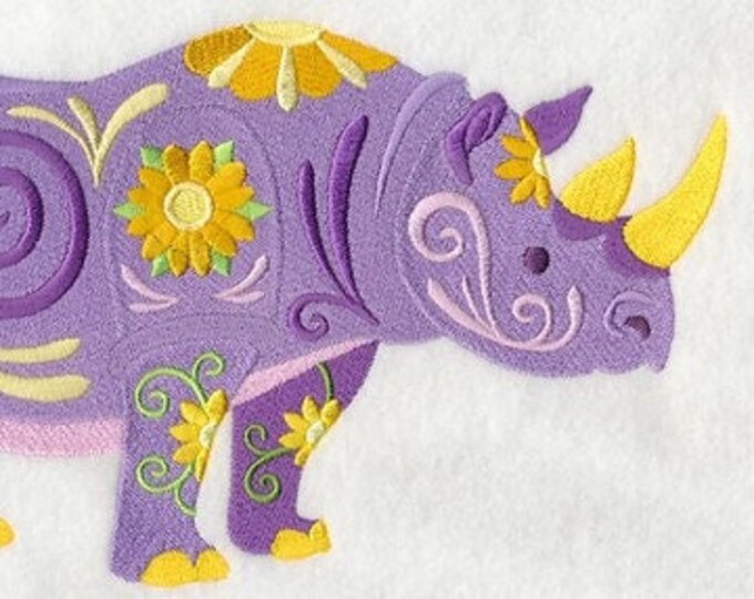 Rhino animal  flower power bath hand towel set custom embroidered personalized