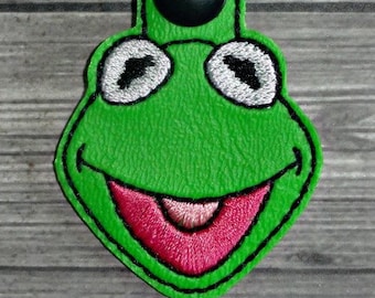 Kermit green frog  inspired key fob keychain snap tab