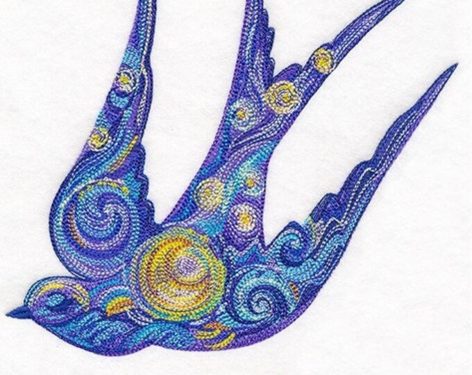 Swallow Bird Starry Night  Van Gough inspired  hand towel set custom embroidered personalized