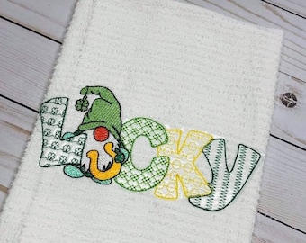 Lucky Gnome St. Patrick's Day Irish Shamrock kitchen dish towel custom embroidered