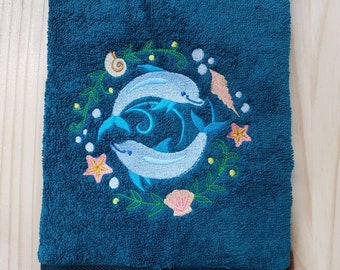 Dolphin love sea shell custom embroidered bath hand towel set