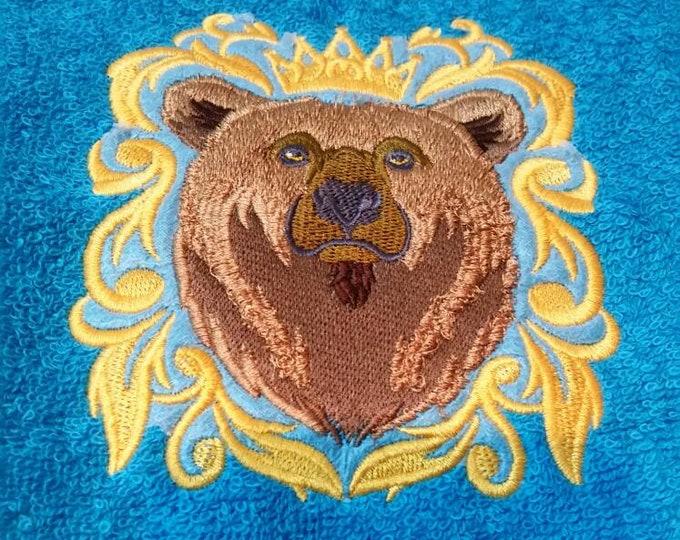 Brown Bear Baroque hand towel set custom embroidered