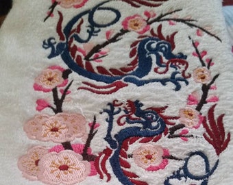 Chinese dragon cherry blossom hand towel set  custom embroidered personalized