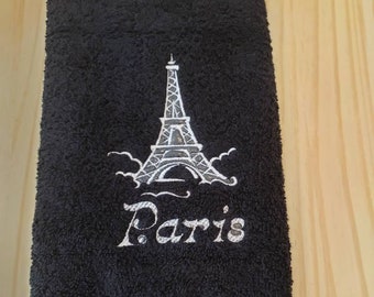 Paris Eiffel Tower hand towel set custom embroidered