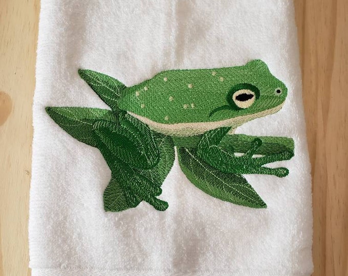 Green Tree Frog hand towel set custom embroidered