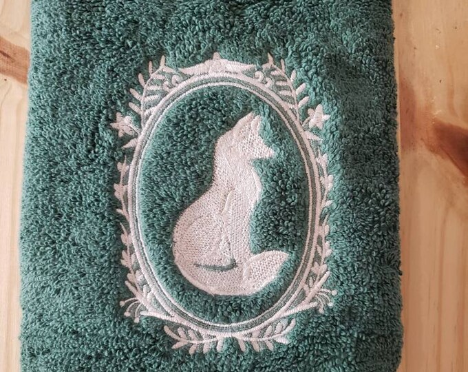 Fox cameo hand towel set custom embroidered