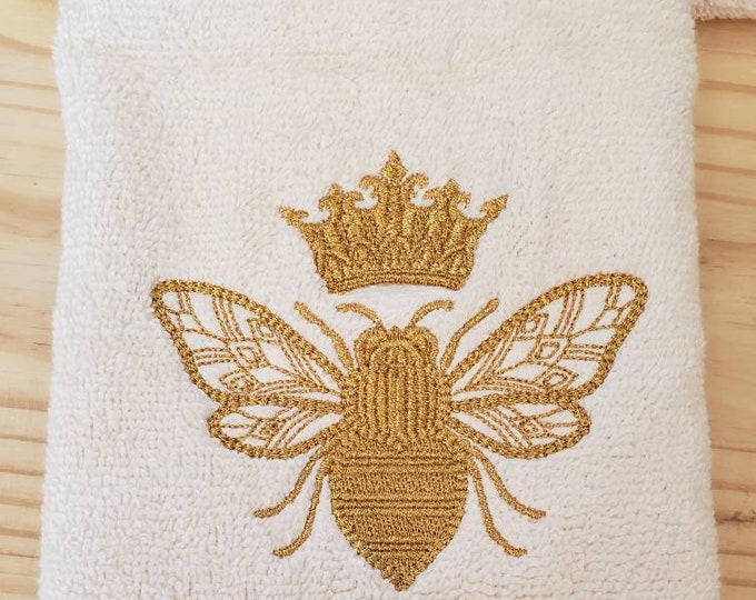 Queen Bee Crown Metallic Gold towel set custom embroidered