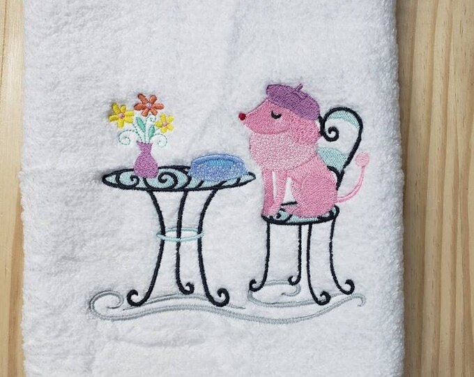 French Dog in Paris Eiffel tower bath hand towel set custom embroidered