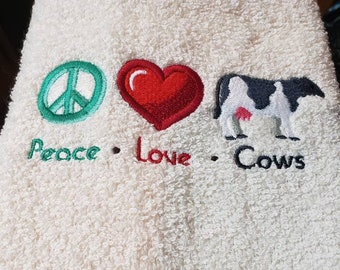 Cow love peace hand towel bathroom set custom embroidered