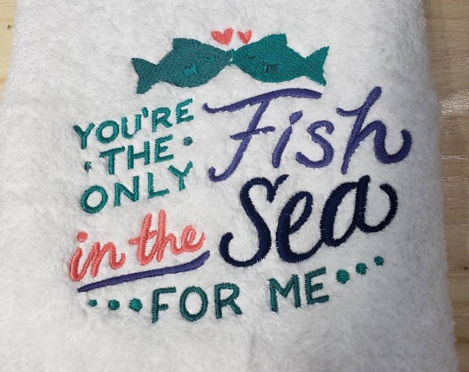 Fish in the sea love ocean  custom embroidered bath hand towel set