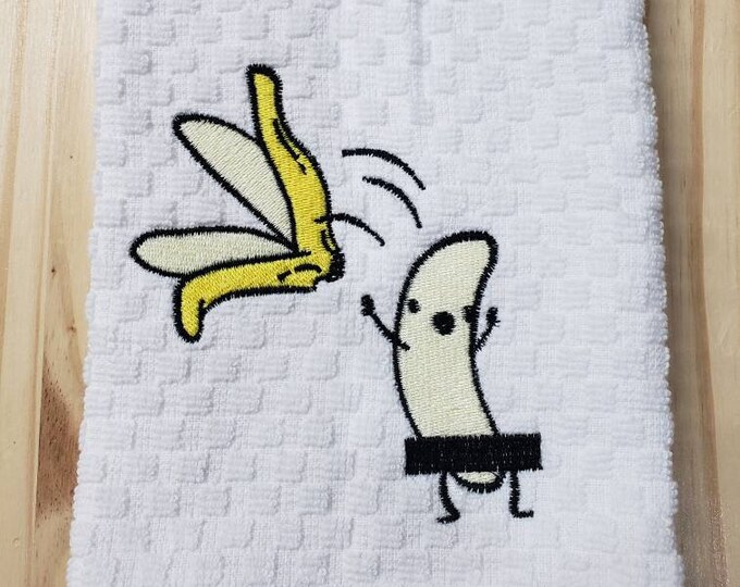 Funny naked banana fruit  kitchen dish towel custom embroidered