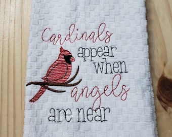 Cadinal Bird Angel  kitchen dish towel custom embroidered