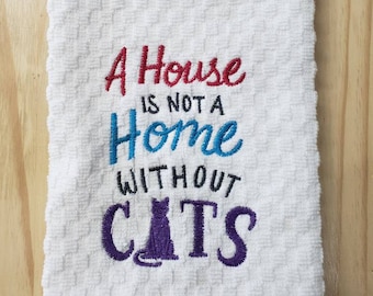 Cat lover home kitchen dish towel custom embroidered