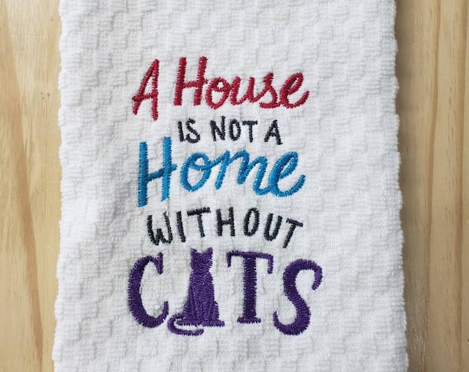 Cat lover home kitchen dish towel custom embroidered
