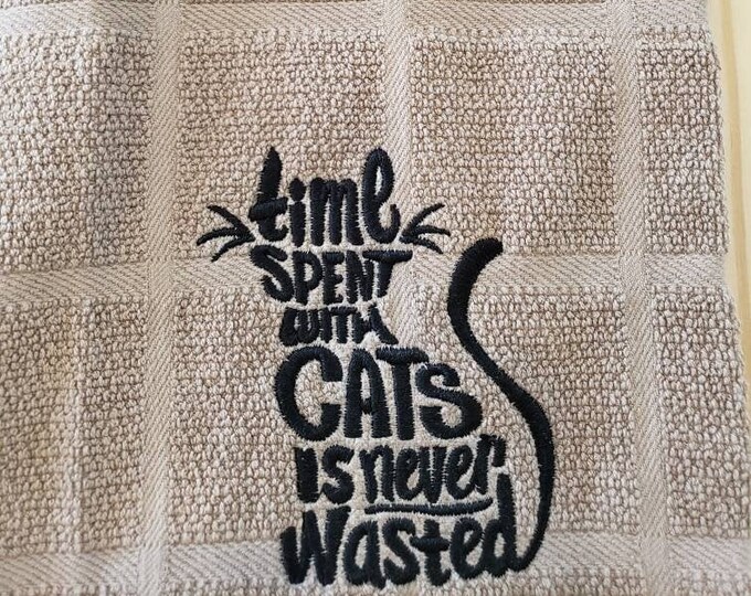 custom embroidered cat lover set of 2 kitchen dish towels