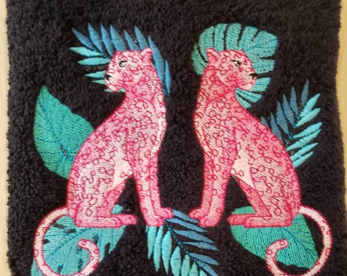 Leopard jungle crest bath hand towel custom embroidered personalized