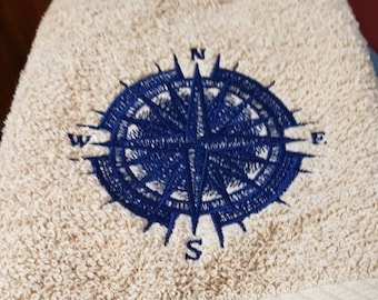 Nautical compass boating sailing fishing bath hand towel set custom embroidered