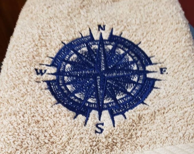 Nautical compass boating sailing fishing bath hand towel set custom embroidered
