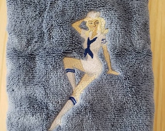 Sexy Nautical Sailor Girl hand towel set custom embroidered