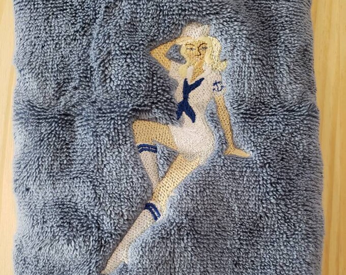 Sexy Nautical Sailor Girl hand towel set custom embroidered