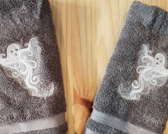 Baroque Ghost Spooky custom embroidered hand towel set