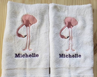 Funny flamingo bird custom embroidered bath hand towel set