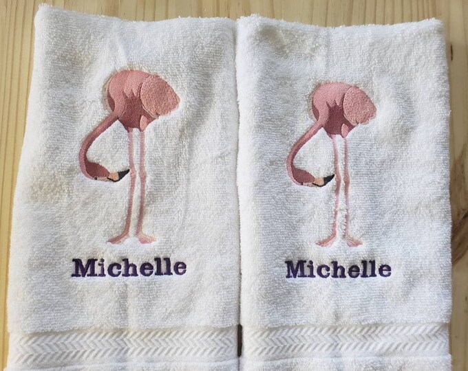 Funny flamingo bird custom embroidered bath hand towel set