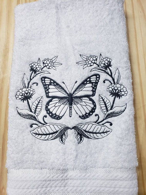 Monarch Butterfly Wreath Laurel Bath Hand Towel Set Custom