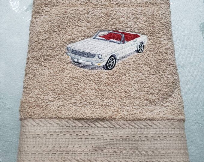 Classic vintage 1964 white mustang hand towel set custom embroidered personalized