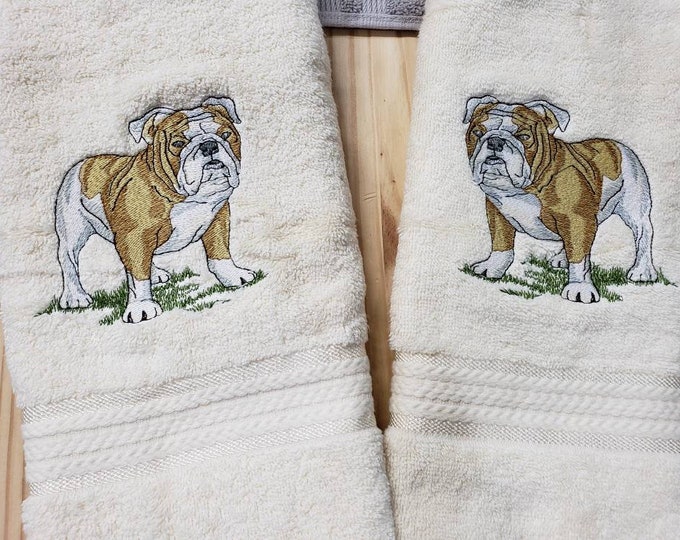 Bulldog puppy dog custom embroidered hand towel set