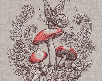 Woodland mushroom butterfly hand towel set custom embroidered personalized
