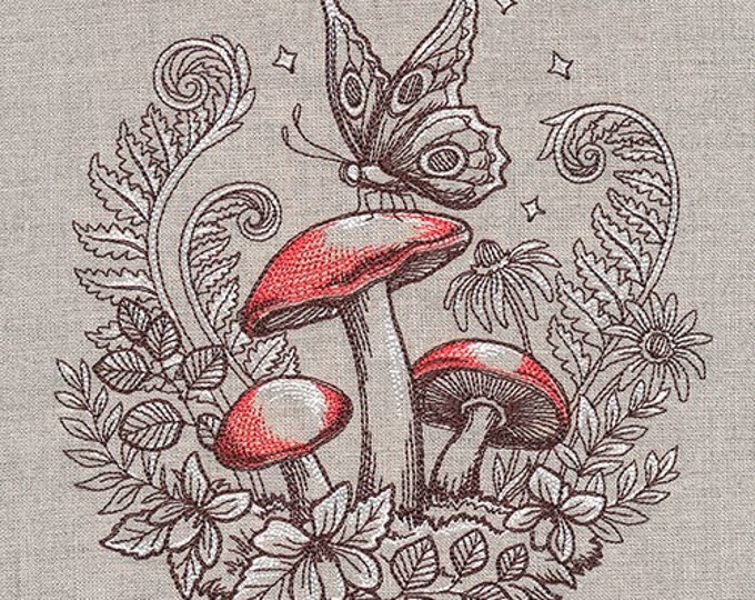 Woodland mushroom butterfly hand towel set custom embroidered personalized
