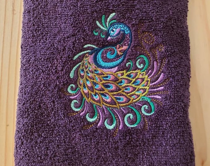 Fancy elegant peacock bird bath hand towel set custom embroidered