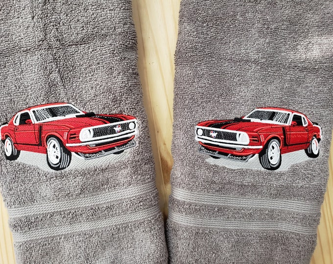Ford Mustand inspired sport car hand towel set custom embroidered personalized