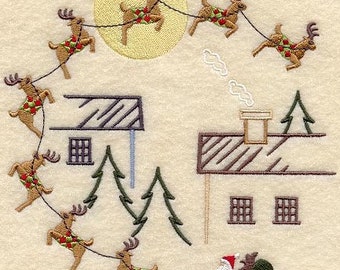 Christmas Santa Reindeer Flight hand towel set custom embroidered personalized