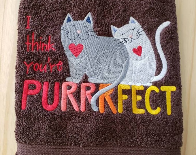 Cat lover heart bath hand towel custom embroidered