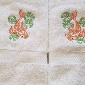 Koi fish  bath hand towel set custom embroidered personalized