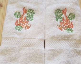 Koi fish  bath hand towel set custom embroidered personalized