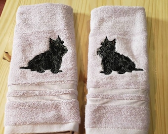 Scottish Terrier puppy dog custom embroidered hand towel set