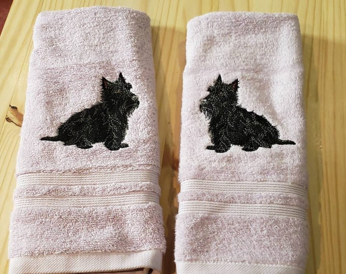 Scottish Terrier puppy dog custom embroidered hand towel set
