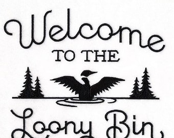 Duck funny loony bin kitchen dish hand towel custom embroidered personalized