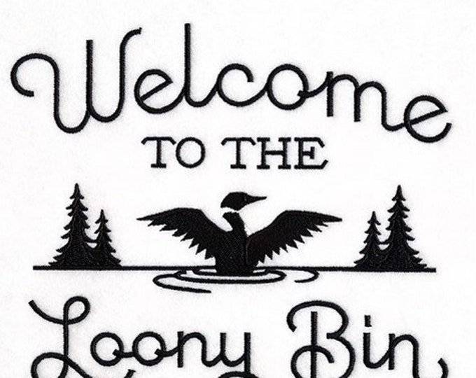Duck funny loony bin kitchen dish hand towel custom embroidered personalized