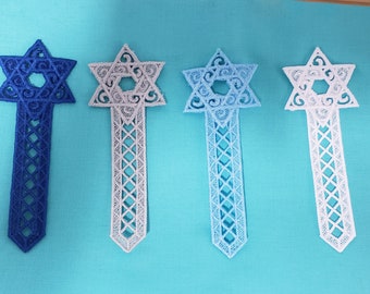 Jewish Star lace bookmark embroidered