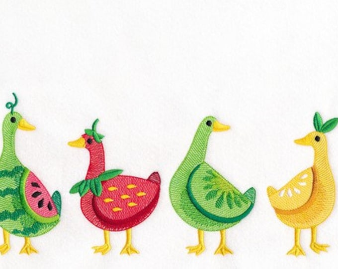 Goose Summer fruit watermelon lemon lime strawberry kitchen dish towel custom embroidered