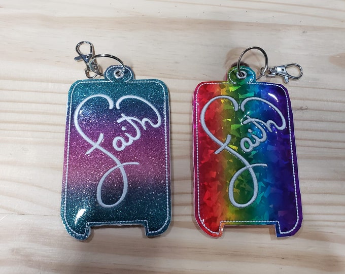 Faith Rainbow Pride hand lotion holder clip on keychain
