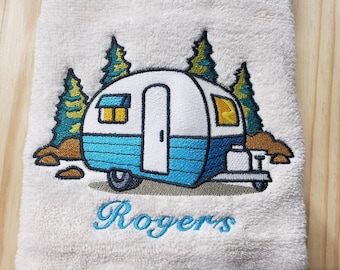 Camper RV bath hand towel custom embroidered personalized